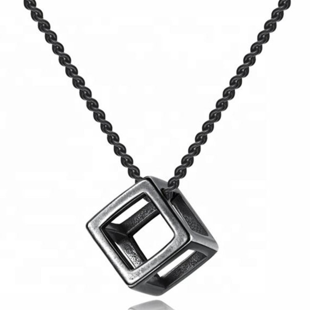 ❤️NEW TUNGSTEN SQUARE HOLLOW BOX CUBE PENDANT NECKLACE, N90201P156